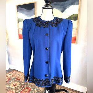 Nolan Miller Royal Blue Blazer with Black Beadwork